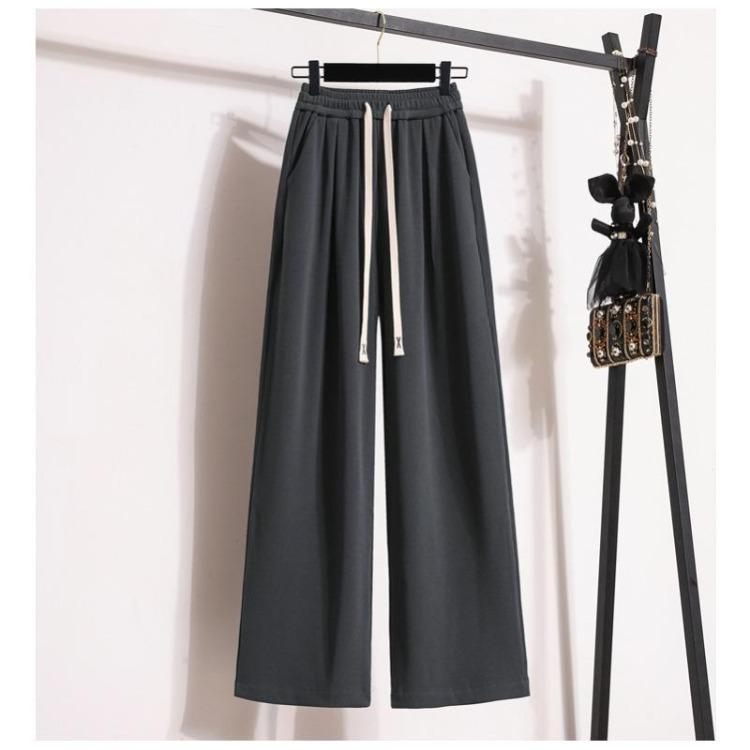 New  Vintage High Waist Wide Leg Pants Women Plus Size 5XL Elastic Drawstring Loose Casual Soft Solid Basic Trousers