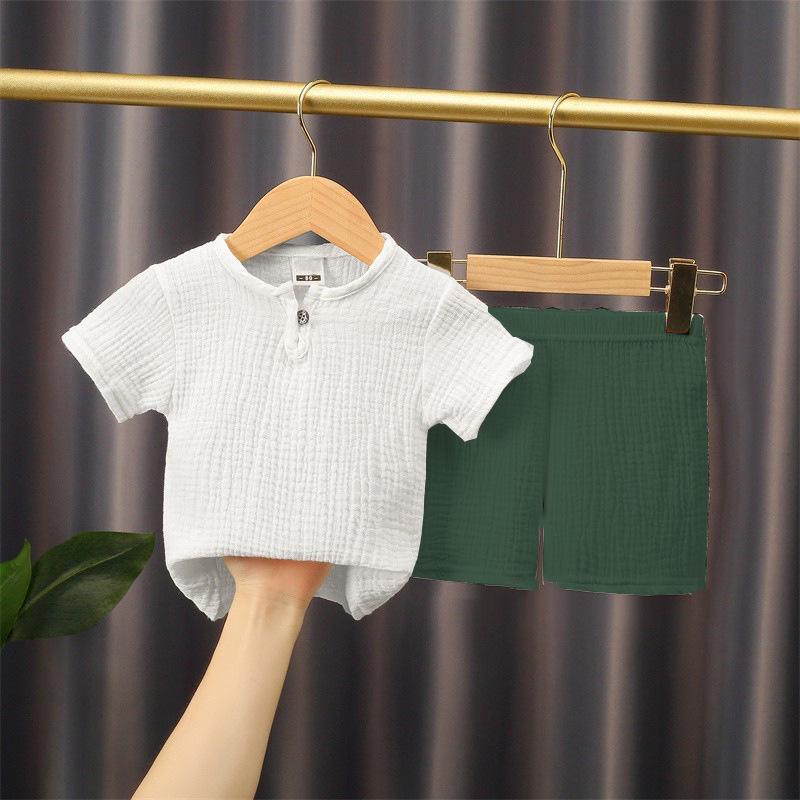 Children's Summer Cotton-Linen Shorts & Top Set - Baby Double-Layer Gauze, Loose Two-Piece Chinese Style