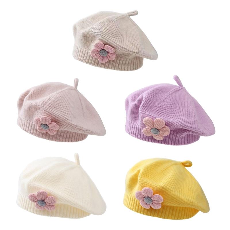 Winter Toddlers Beret Princess Girls Warm Hat Lovely Knitted Caps Windproof Hats Baby Stylish Bonnet for Infant 6M-4T