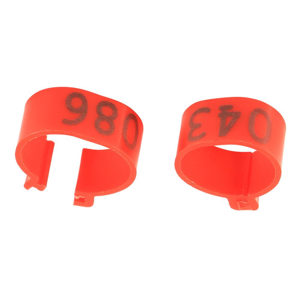 100PCSCelsiusBag 16MM 001-100 Numbered Plastic Poultry Chickens s Goose Leg Bands s(Red)