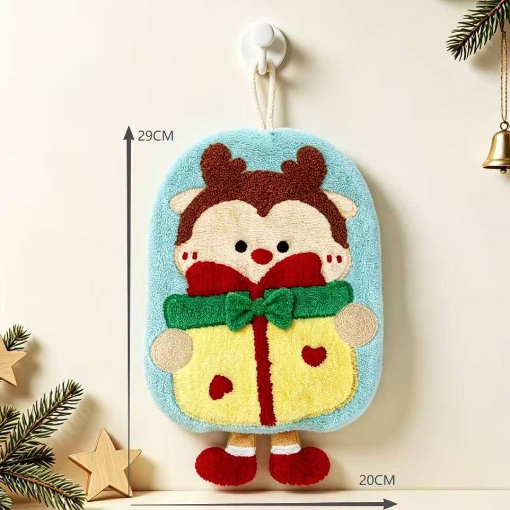 Water Absorption Christmas Hand Towels Coral Fleece Cleaning Dishcloths Kitchen Bathroom Elk 1