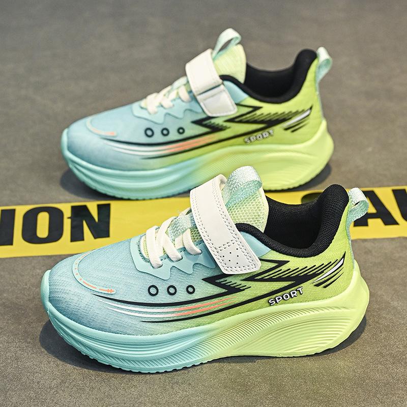 Children's and Primary School Students' Sports Shoes Breathable Mesh Autumn New Boys and Girls Cushioning Light Velcro Running Shoes