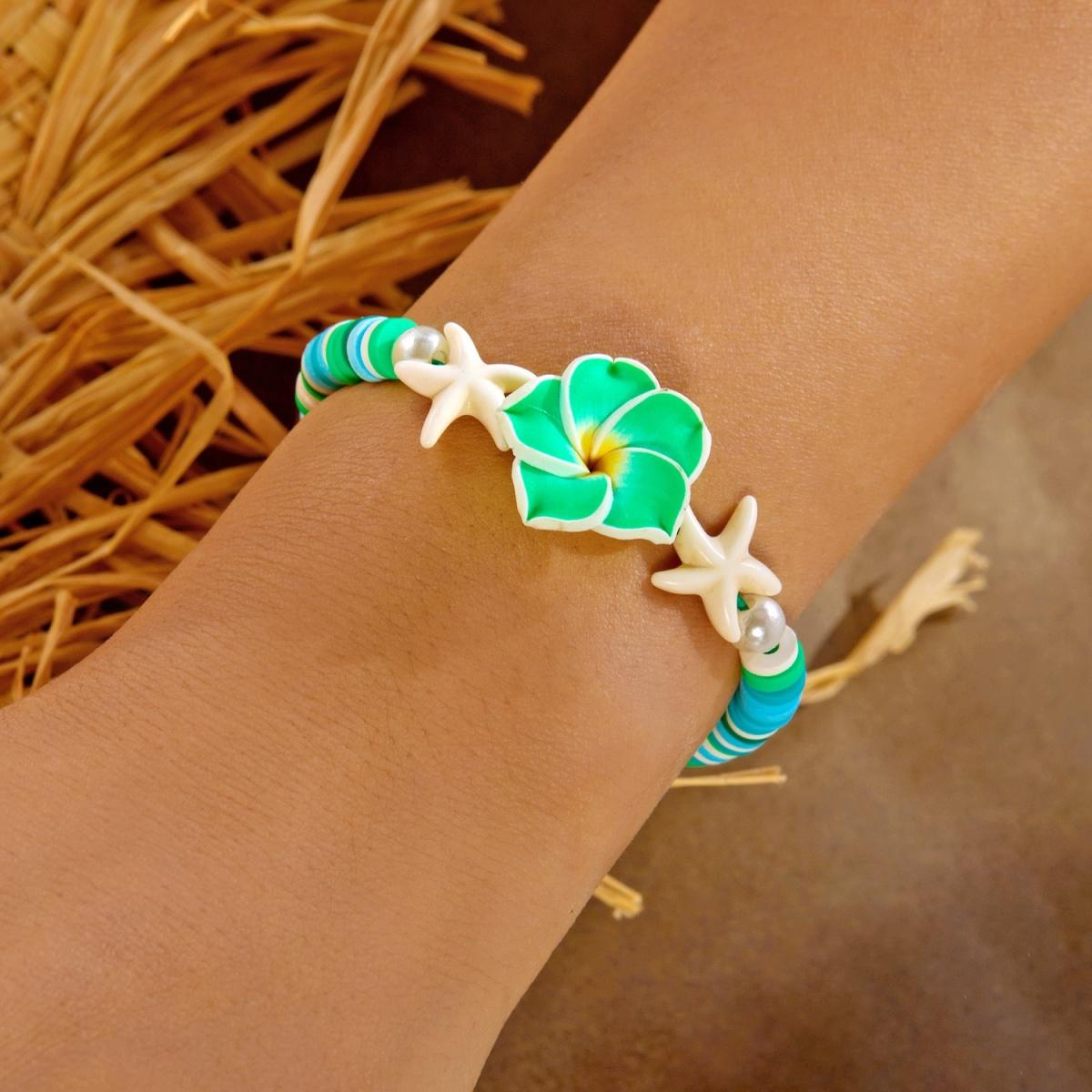 

Bohemian Soft Polymer Clay Flower Resin Starfish Bracelets For Women Men Handmade Braided Floral Bangle Summer Zircon Gift