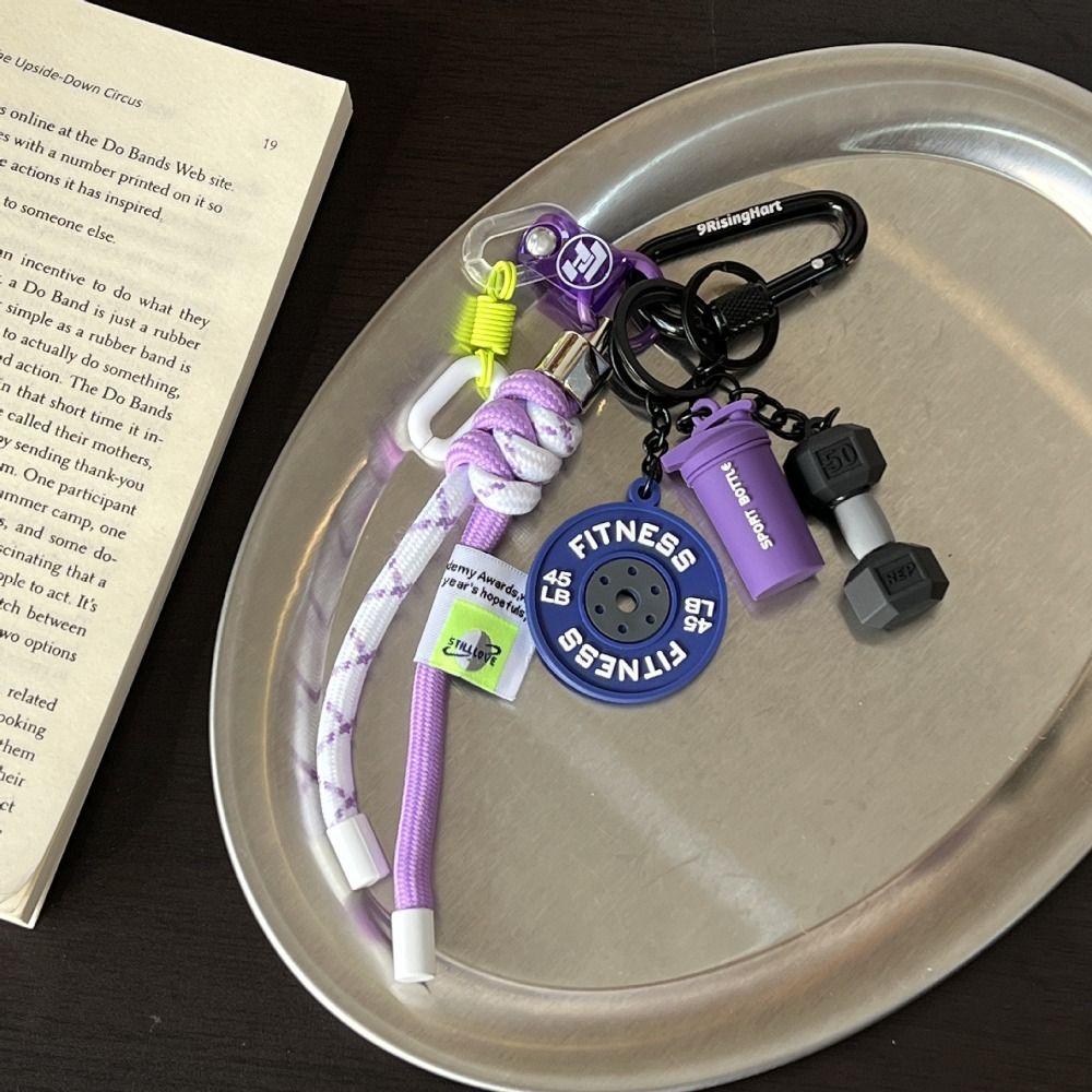 Mini Barbell Plates Key Chain with D-shaped Buckle Simulation Dumbbells Keyring  Gifts