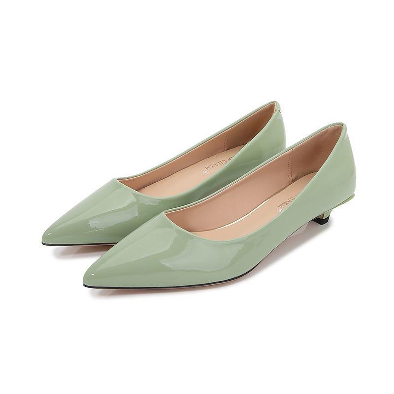 

модные мягкие весенние туфли-лодочки в стиле «коммутация», туфли на среднем каблуке с острым носком, женские рабочие туфли из лакированной кожи на тонком каблуке, женские черные туфли OL 40 зелёный