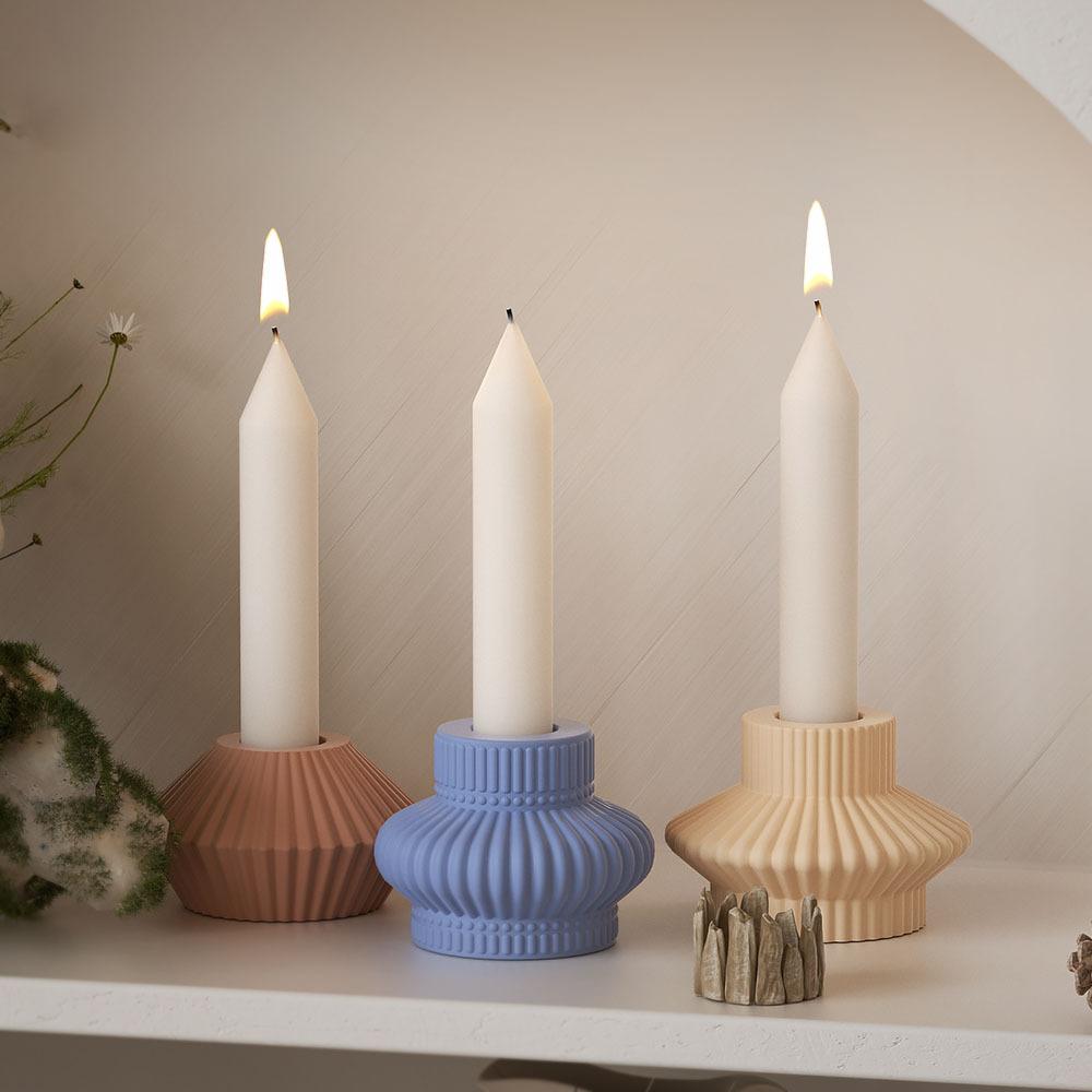 Geometry Stripe Candlestick Silicone Mold DIY Round Lantern Candle Holder Ornaments Molds Plaster Resin Crafts Making Home Decor