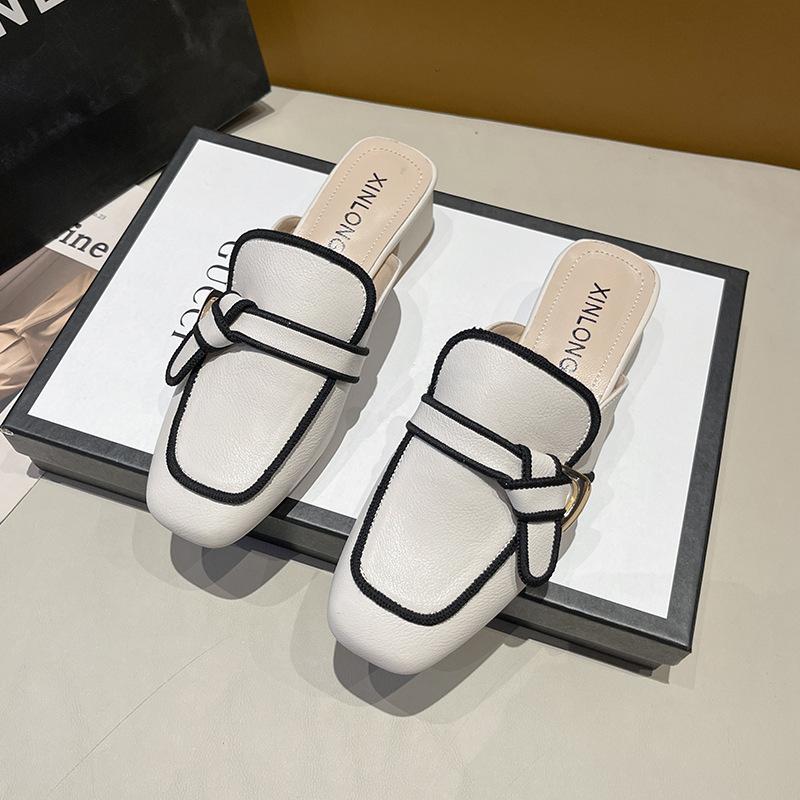 Baotou half slippers women's new summer middle heel women's shoes fashion thick heel Internet celebrity Muller cool slippers