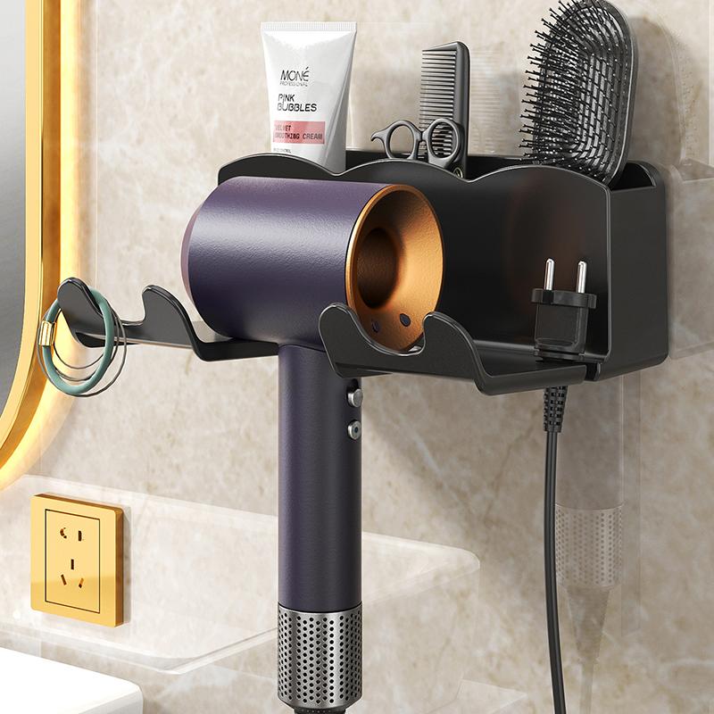 

Настенная стойка для фена для ванной комнаты, вешалка для фена, стойка для хранения фена, домашний органайзер, аксессуары для ванной комнаты чёрный