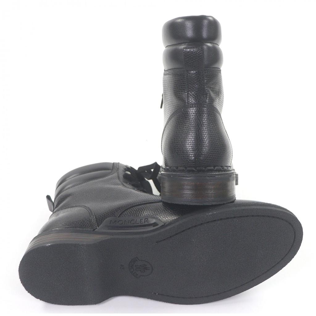 Pristine MONCLER Ankle boots Metal logo lace-up black leather mens 43 Used