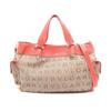 Used Logo Mania 2WAY Handbag Canvas Leather Beige Pink Used Women