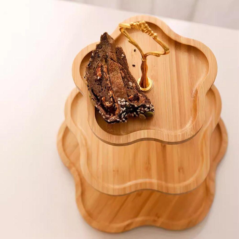 Flower-Shaped Cake Display Stand Bamboo Large Capacity Dried Fruit Basket Easy To Clean 2/3Layer Snack Storage Plate Party