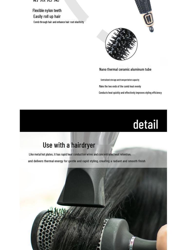 Professionelle Rundbürste zum Stylen – Wärmeleitende schwarze Nylon- & Keramik-Friseurbürste.