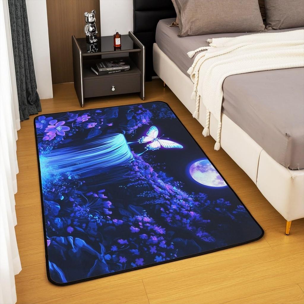 Beautiful Butterfly Carpet Purple Dreamlike Home Decor Rug Absorbent Anti-Slip Floormat for Living Room Bedroom Hallway Kitchen