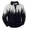Long Sleeve Polo Shirt with Forest Print, Stylish Casual Top for Daily Wear