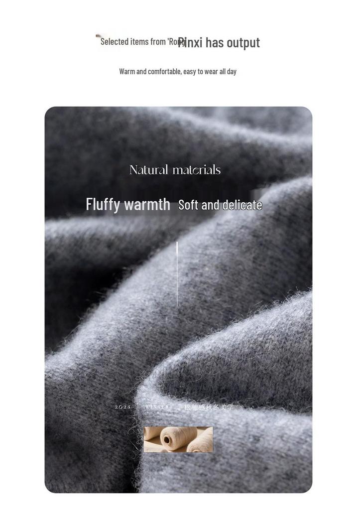 Women's V-Neck Cashmere Knit Pullover Sweater - Hand-Crocheted Loose Fit for Autumn/Winter