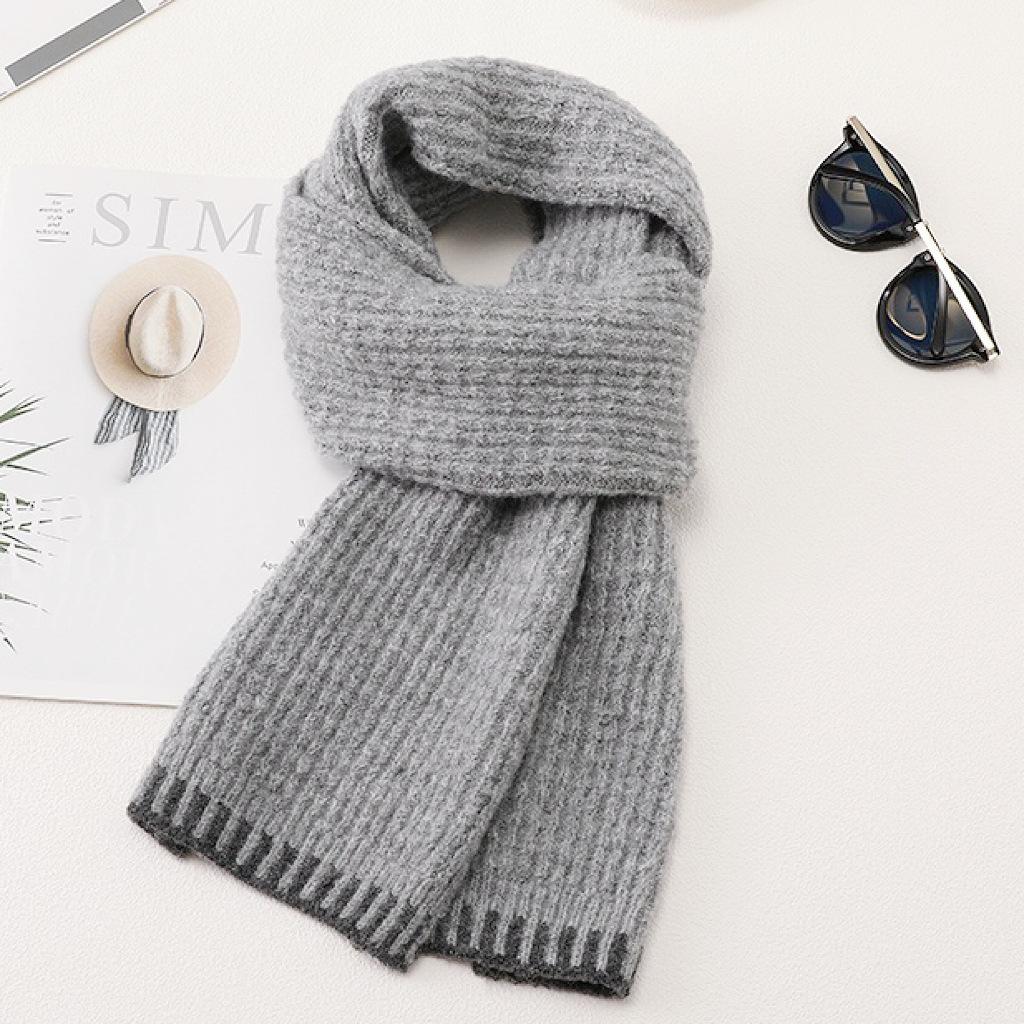 Knitted wool scarf women's winter Korean high-end sense solid color versatile thickened soft waxy warm cold neck protection scarf men