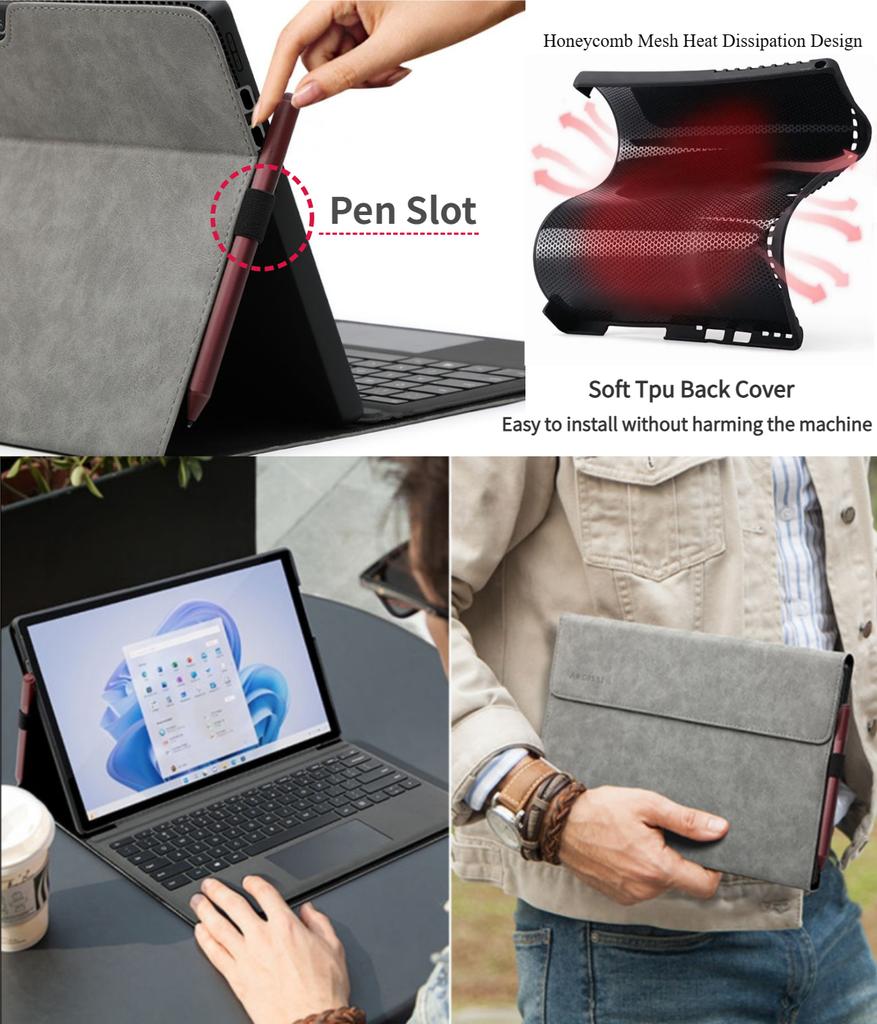 Etui ochronne do 13-calowego tabletu Microsoft Surface Pro 11/10/9 Slim z PU, ze skóry, odporne na wstrząsy, Smart Stand Folio Shell