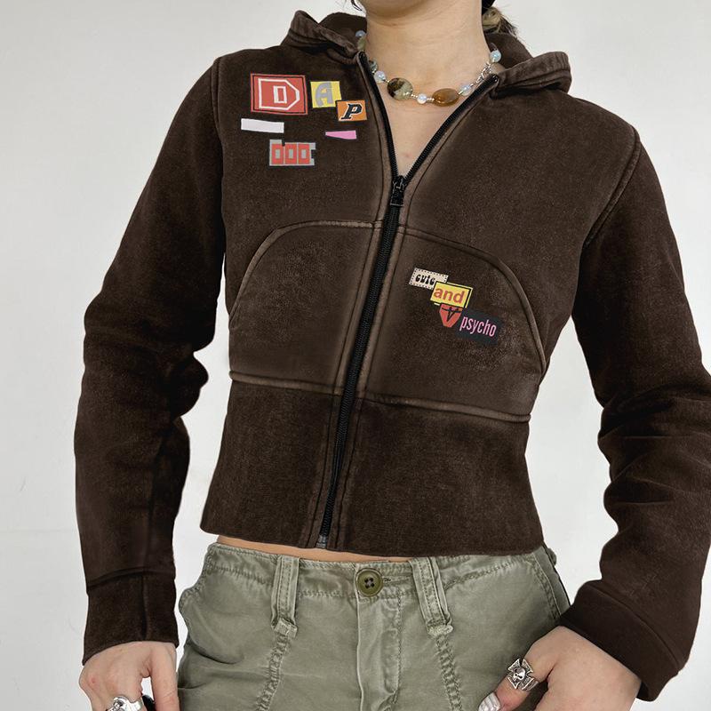 

Женская толстовка с капюшоном на молнии, уличная одежда в стиле BF, большой коричневый толстый эстетичный кардиган с капюшоном, повседневная верхняя одежда