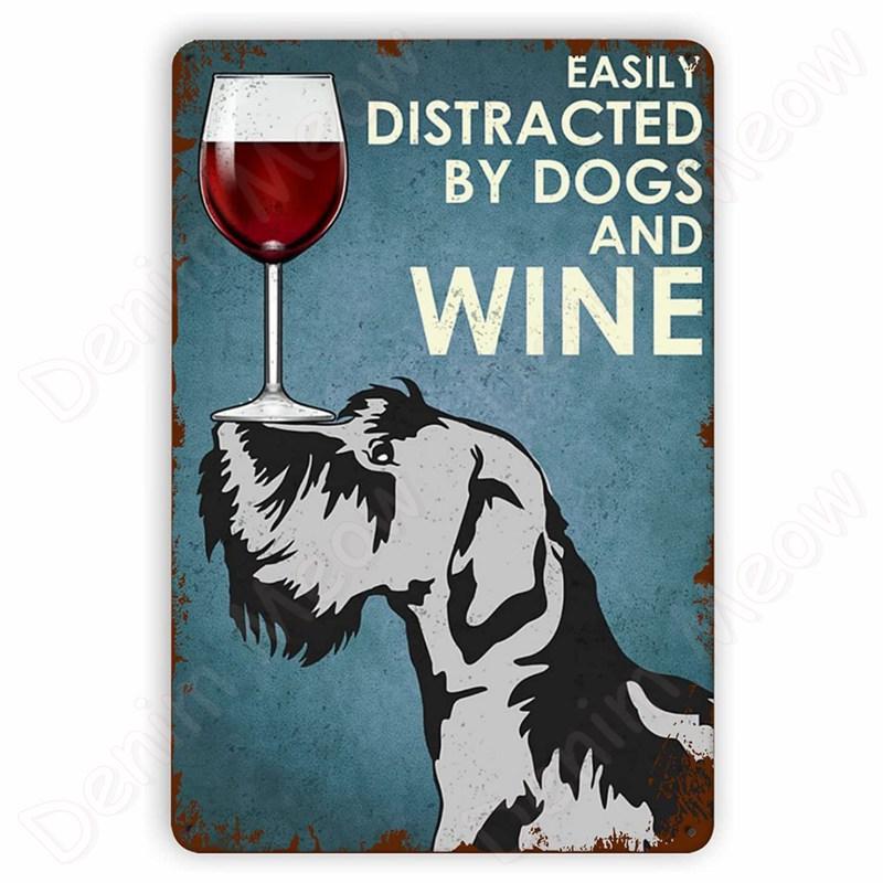 Vintage Bulldog Tin Sign for Home Wall Decor, A Woman Cannot Survive On Wine Alone, Funny Cat, Dog Metal Sign, Bar Decor