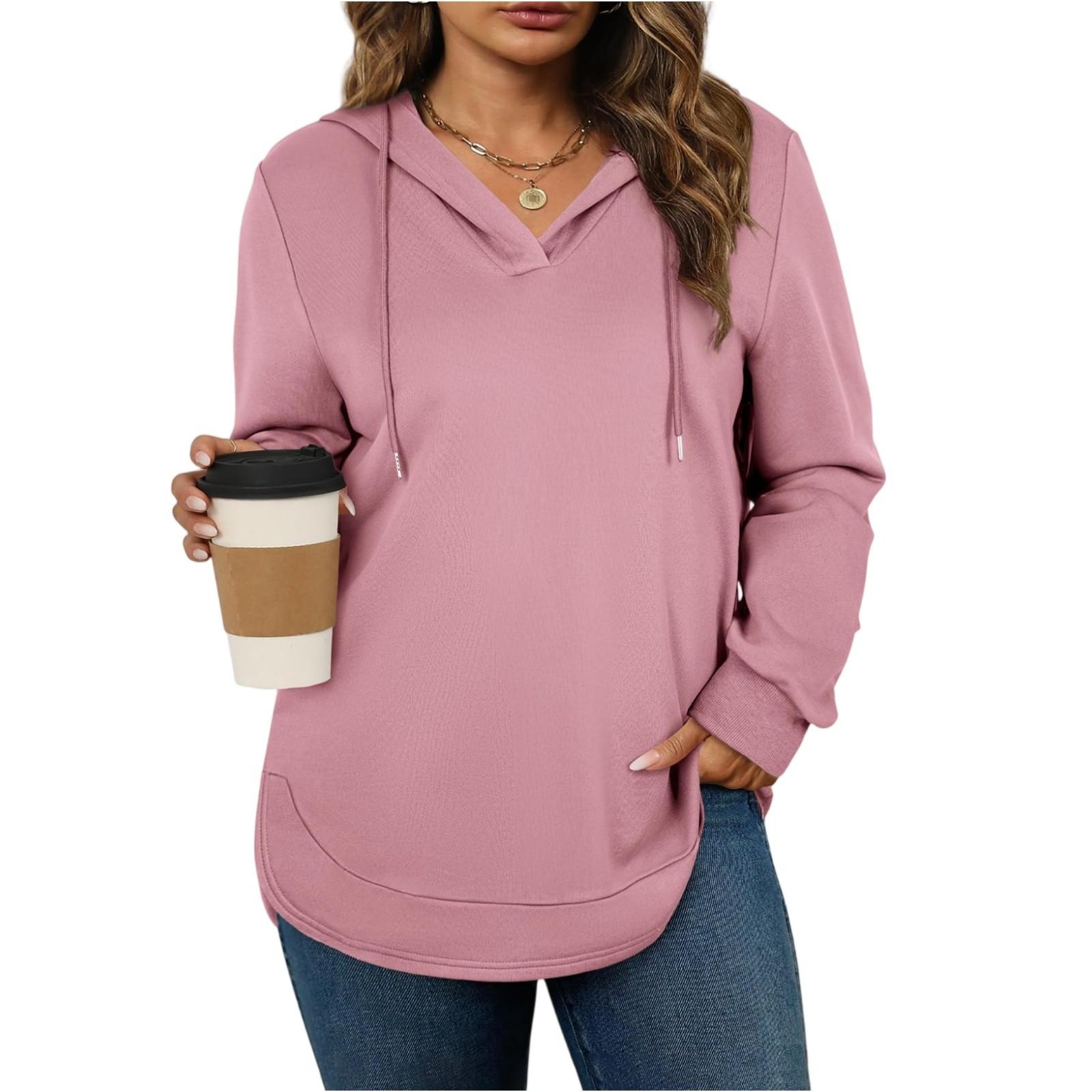 

Женская модная повседневная толстовка с длинным рукавом однотонной расцветки XL розовый