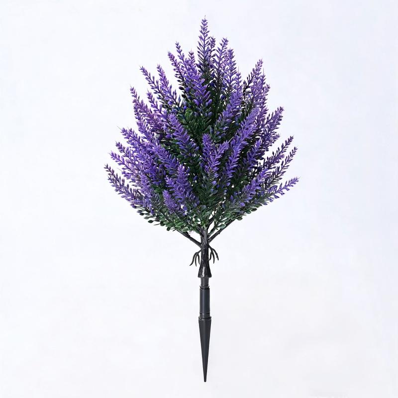 Flor de Lavanda Artificial com Espeto para Solo, Plantas de Lavanda Falsas Realistas para Jardim, Pátio e Decoração Externa