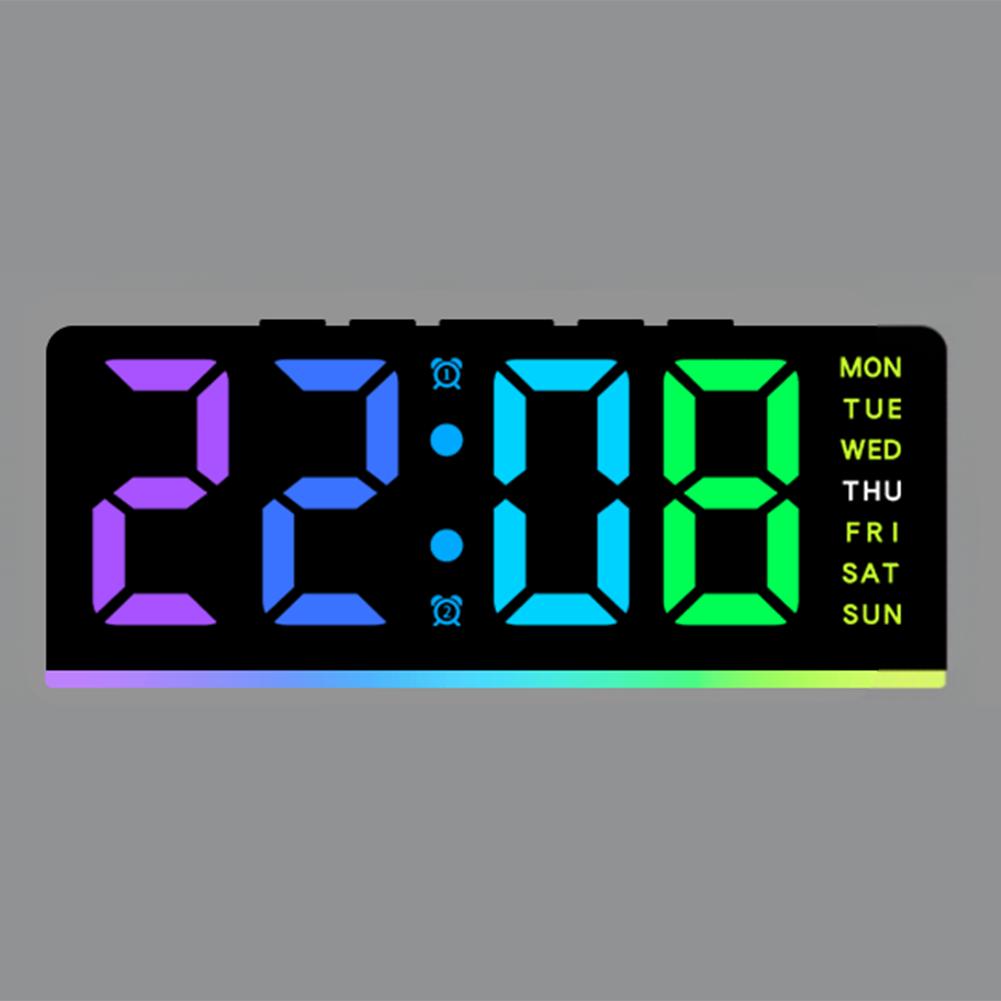 Dynamic RGB Light Clock for Bedside Table with Alarm Full Time Day Date Display Designed As a Multifunctional Night Light
