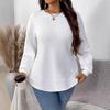 Women Fashion Casual Loose Plaid Solid Long Sleeve Pullover Sweatshirt