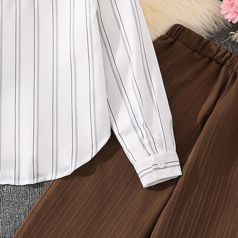 Children's Clothing Autumn New Children's Lapel Striped Long Sleeve Shirt Top Pants Boys and Girls Set