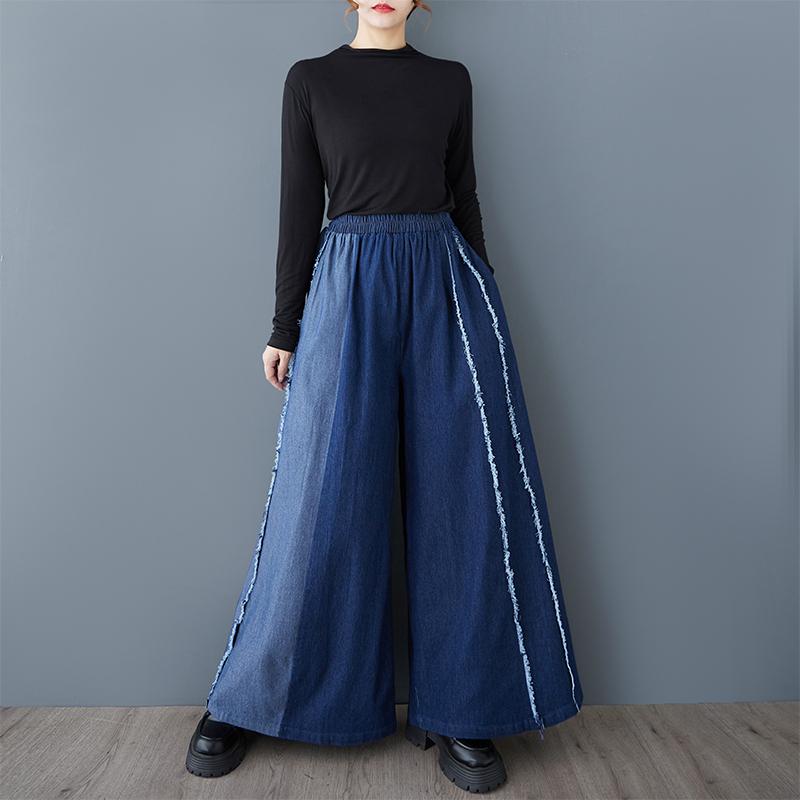 Spring Autumn Plus Size Vintage Patchwork High Waist Casual Loose Women Jeans Denim Wide Leg Pants