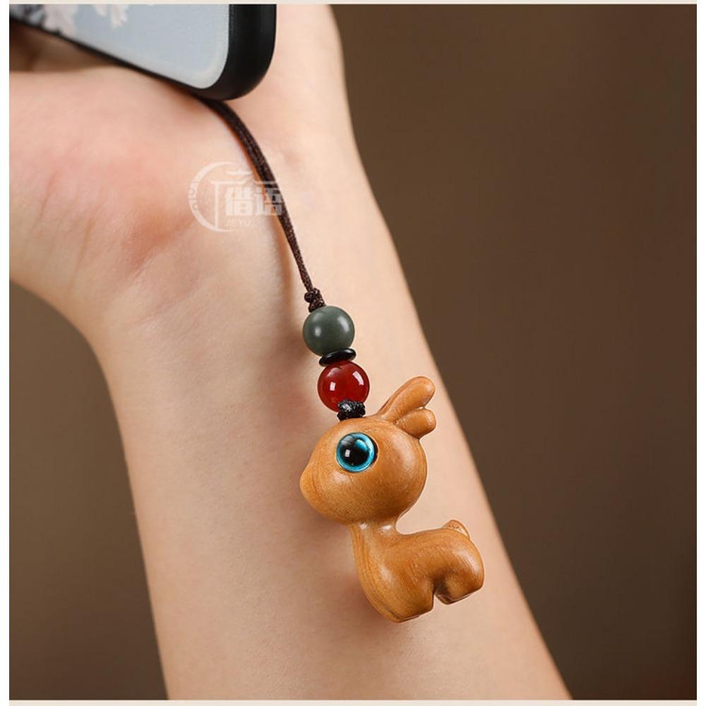 Sandalwood Deer Car Keychain, Pendant, Couple Phone Pendant, USB Disk Chain Hanger, Gift