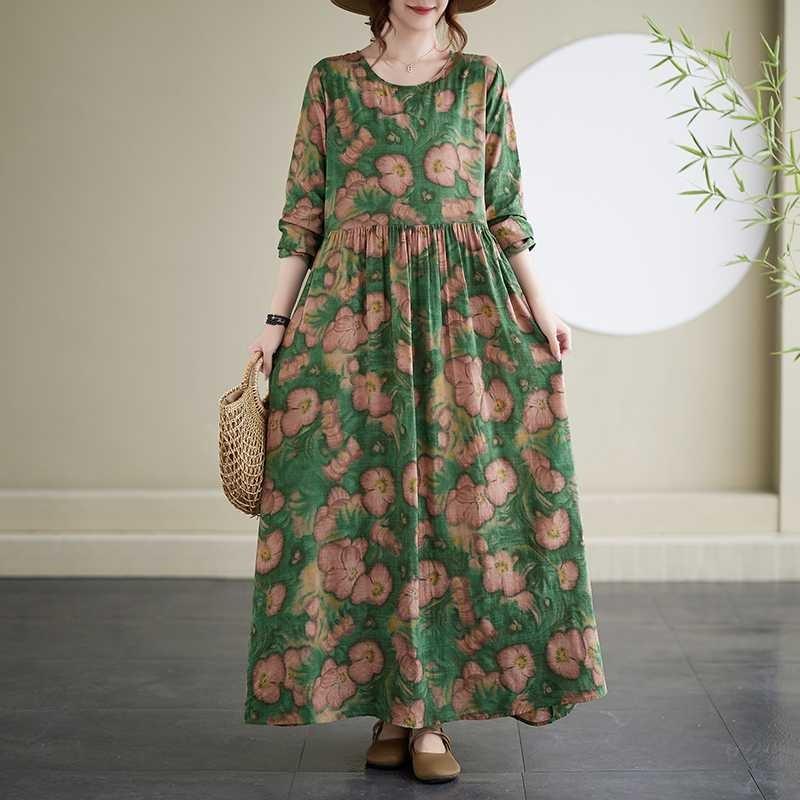 Travel Round Neck Vintage Long Skirt Flesh Covering Dresses