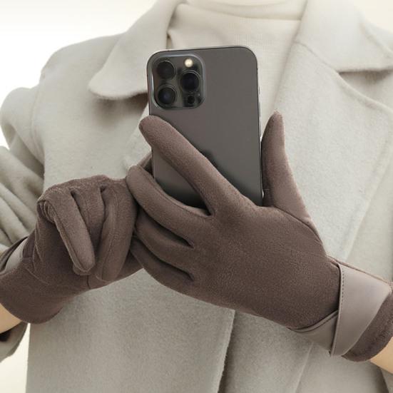 Women Suede Winter Gloves Touch Screen Thermal Gloves Plush Lining Warm Gloves for Travel Commuting Driving Dating