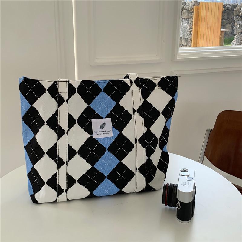 

Версія chic wind великої місткості полотняна сумка проста студентська сумка через плече контрастного кольору в шахівницю з леопардовим принтом жіноча сумка
