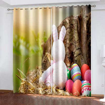 Cortinas de Bolsillo para Barra Estampadas de Pascua, Patrón de Huevo Colorido de Conejo, Cortinas de Decoración Festiva para Sala de Estar Dormitorio Oficina 2 piezas