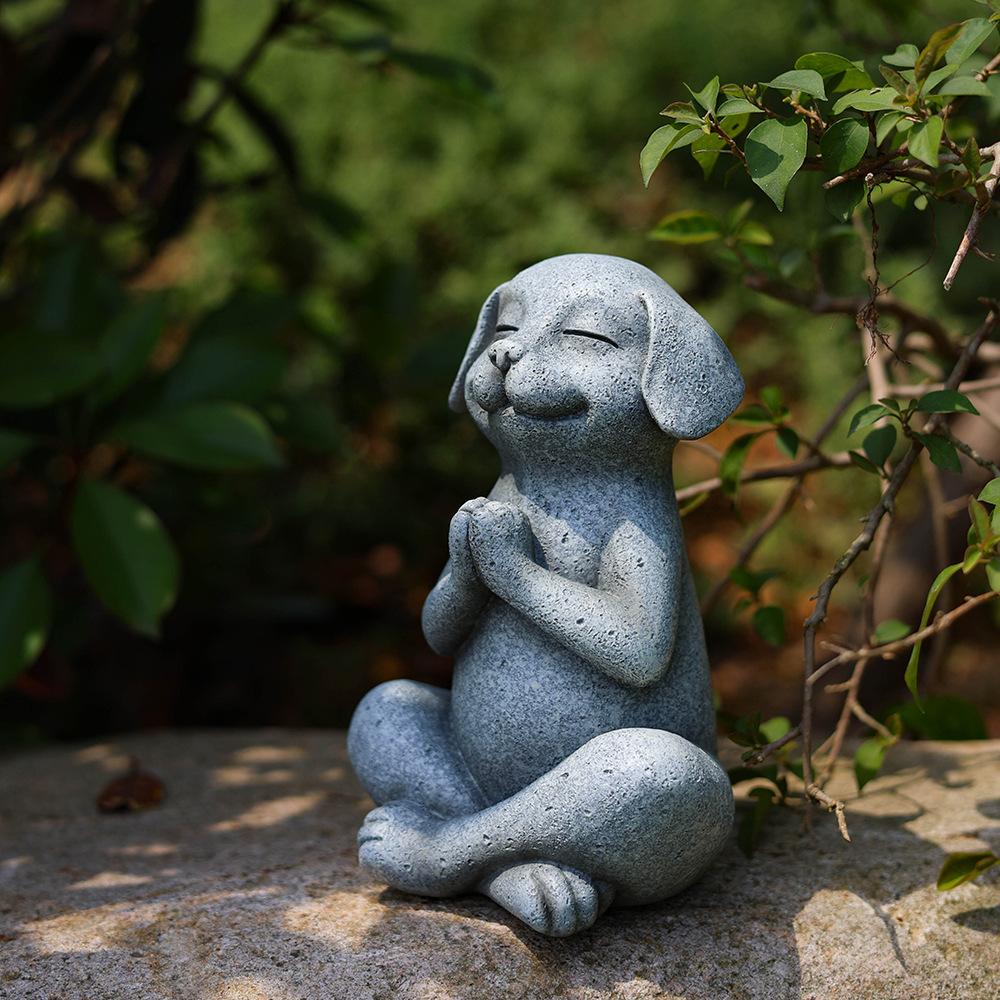 Nové zahradní ozdoby Meditující pes Buddha Meditační socha psa Jóga Pes Modlitba Zenová socha Buddhy Pes