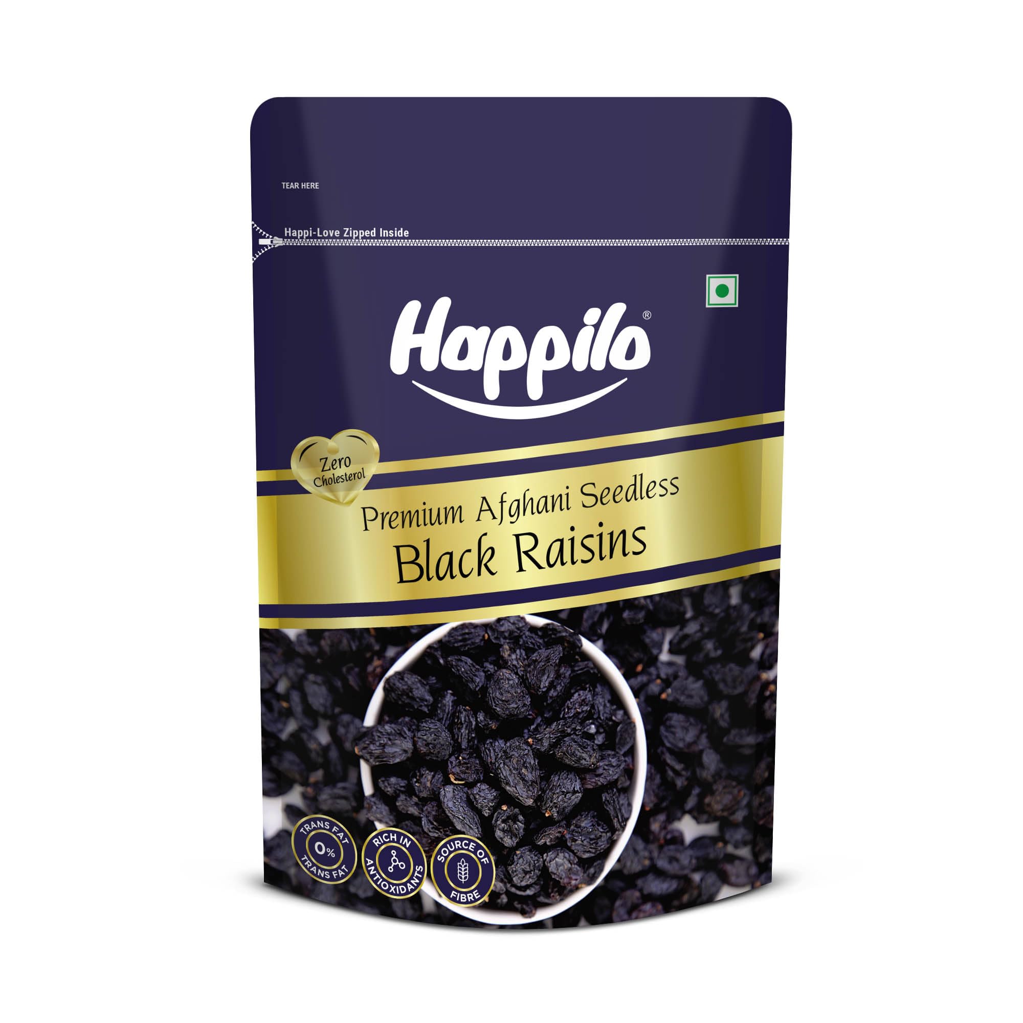 Happilo Premium Afghani Black Raisins Seedless 250g | Kali Kishmish/Kismis | Dry Fruits, Healthy Snacks | Rich in Fiber, Potassium & Antioxidants