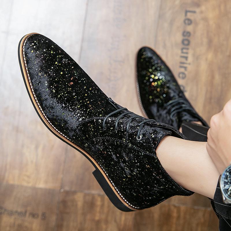 Trendy and fashionable pointed leather boots, high-top lace-up Martin boots, spring and autumn sequined suede medium boots