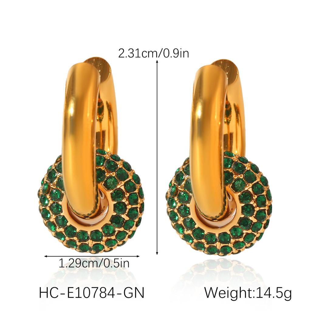 18K Gold Stainless Steel Earrings Zircon Round Hoop Pendant Ear Cuff Women's High-end Ear Jewelry