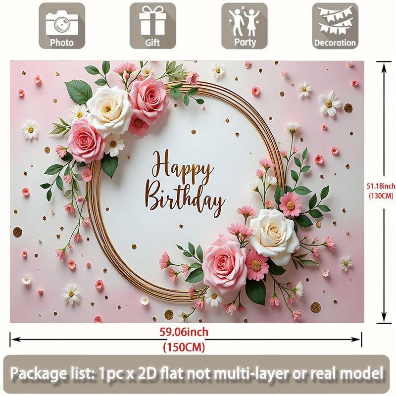 Birthday Party Backdrop Pink Polyester Banner Photo Booth Decoration 14