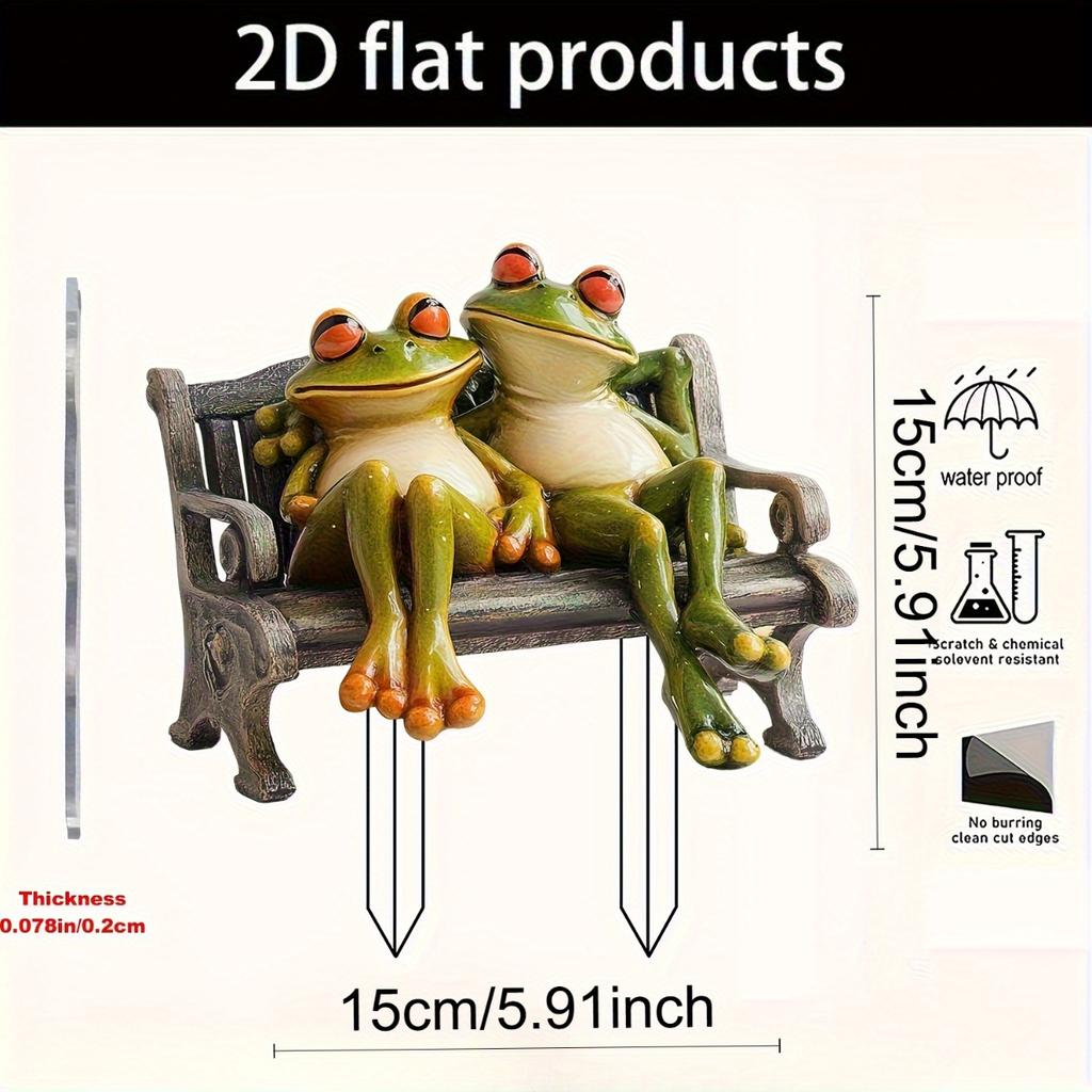 2D Acryl Frosch Dekoration im Vintage-Stil, Gartendekoration für die Bank, Realistischer Touch für Hof & Rasen