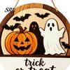 Solid Wood Door Plaque Halloween Layered Round Hanger, 3D Pumpkin Ghost Owl Welcome Sign, Fall Party Decorations Farmhouse Front Wall Hanging