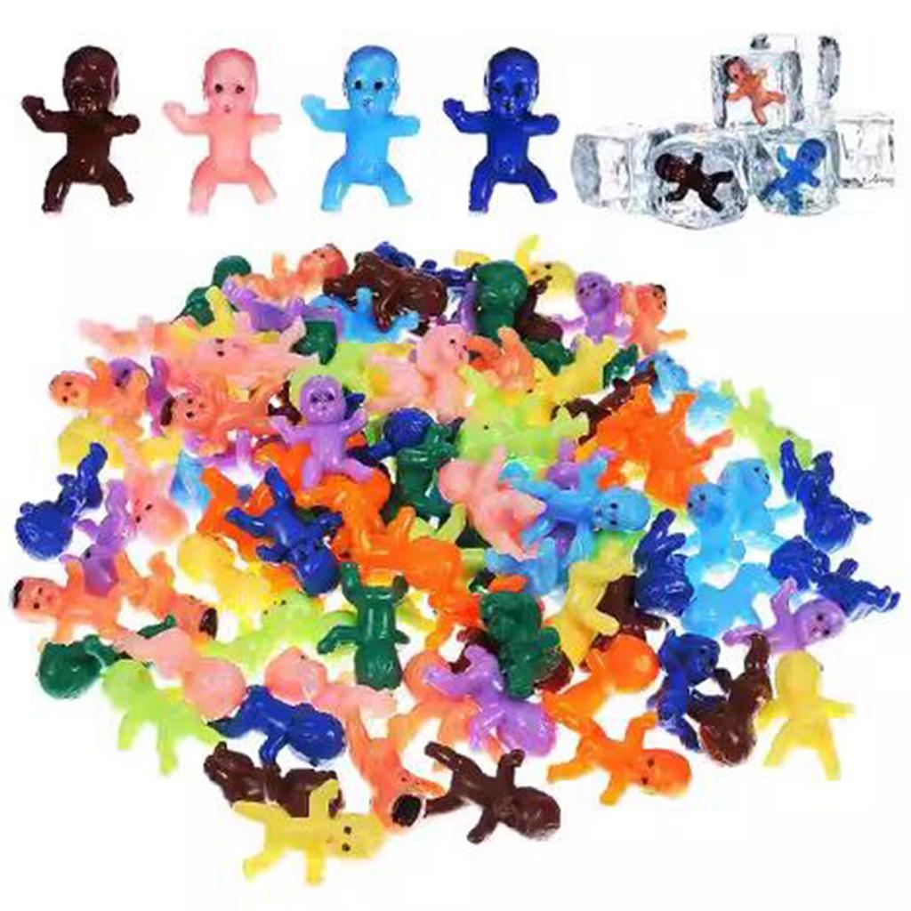 100 Stück 1 Zoll Mini-Kunststoff-Baby-Eiswürfel Baby-Puppe für Babyparty-Party-Spielzubehör Dekoration (In 10 Farben sortiert)