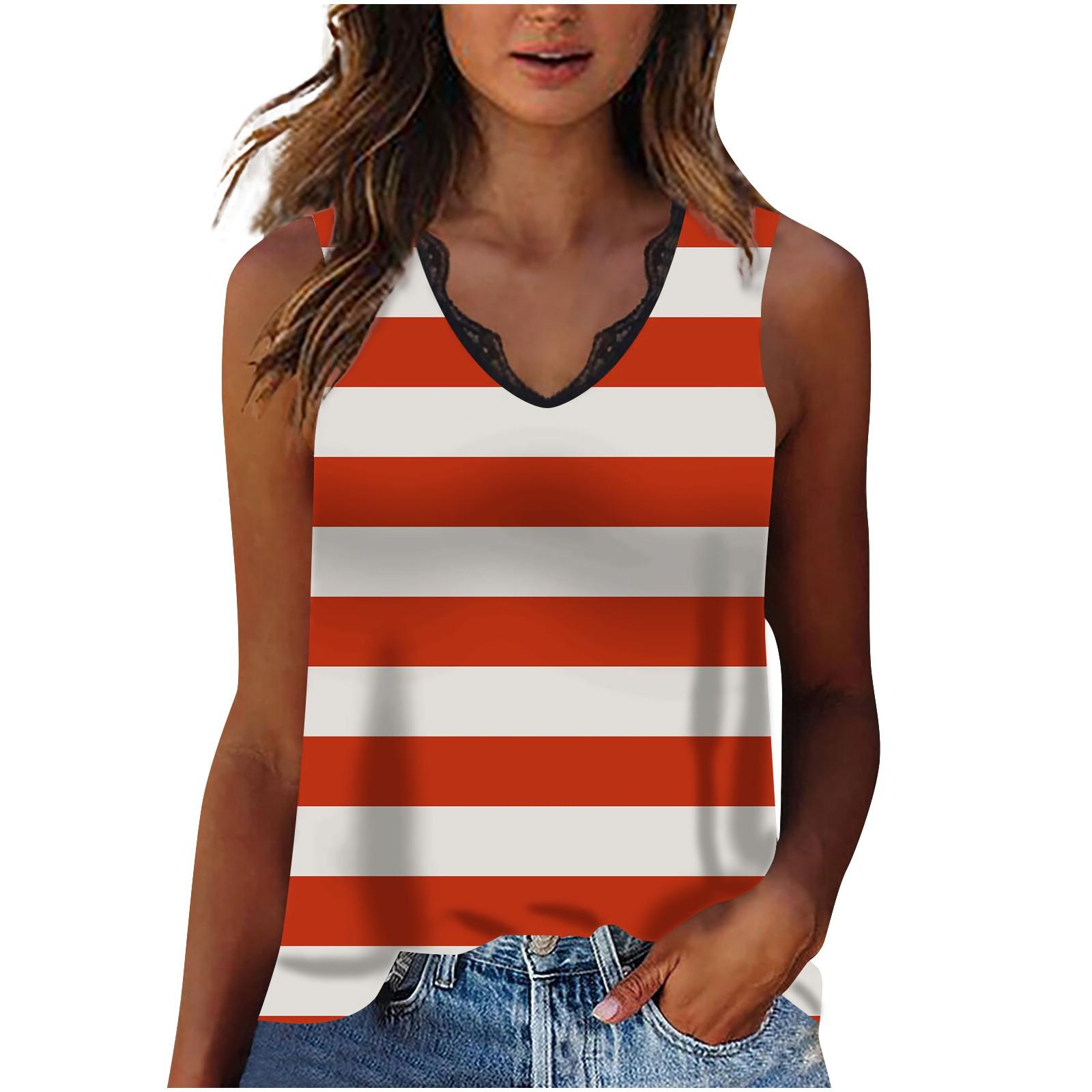 

(SU)Женщины Повседневная повседневная полоса Печать Кружевная панель V-образный вырез Жилет Свободный топ