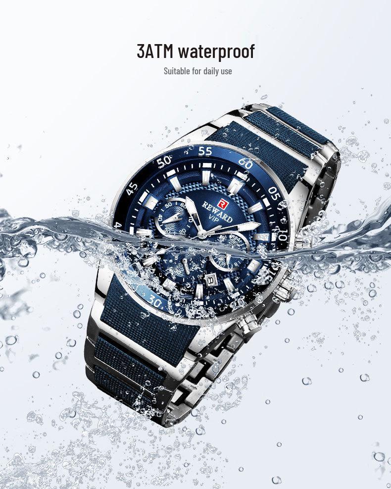 Reward Multifunktionale Leuchtende Wasserdichte Herren Sportuhr mit Kalender und Massivstahlband (Modell RD81011M)