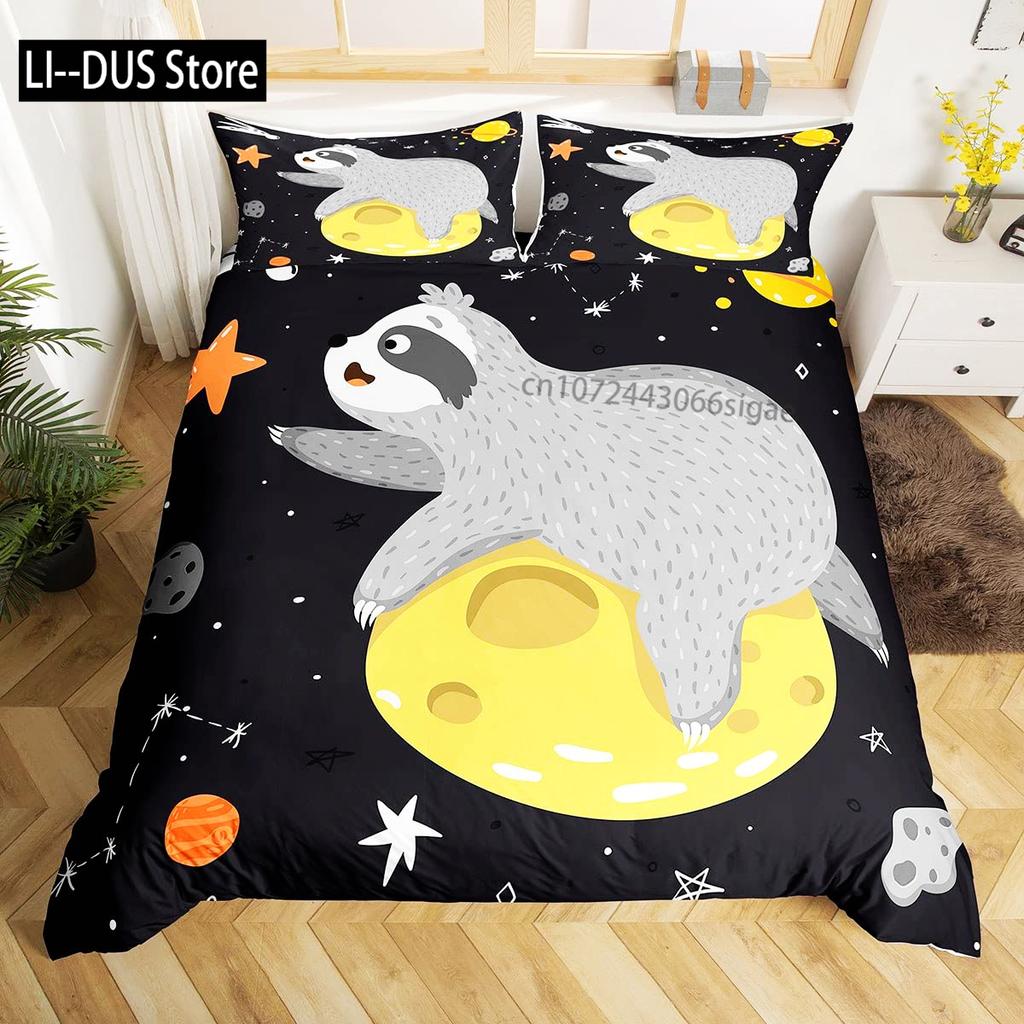 Cartoon Sloth Duvet Cover Bedding Set for Kid Girls Cute Animal Comforter Cover 1 Duvet Cover with 2 Pillowcases King Full Size