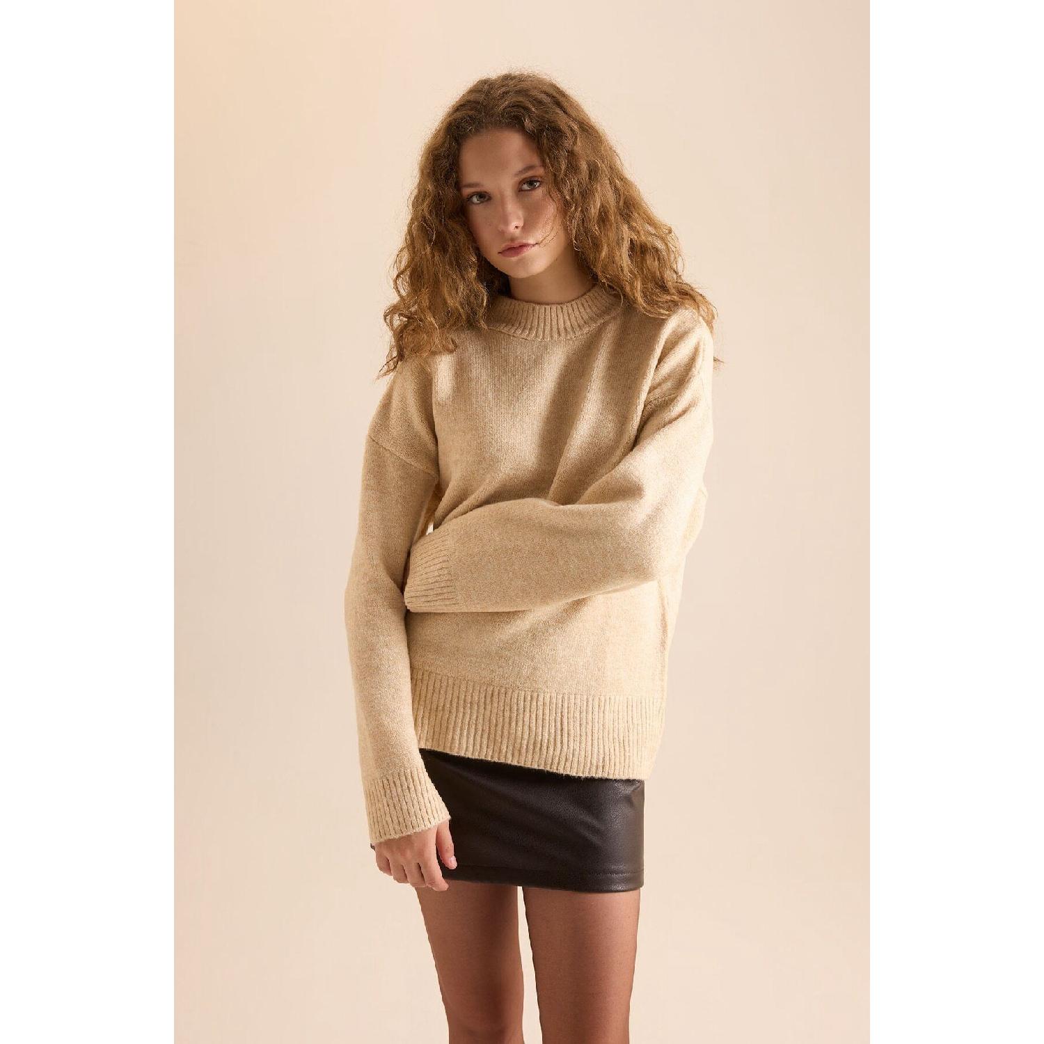 

Oversize Wide Fit Half Turtleneck Knitwear Sweater R6044azns XS рожевий
