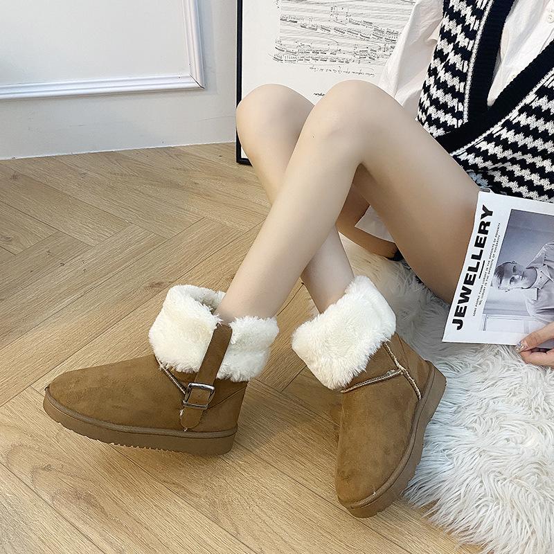 Winter new warm snow boots women's frosted metal buckle cotton boots thick-soled large cotton snow boots women
