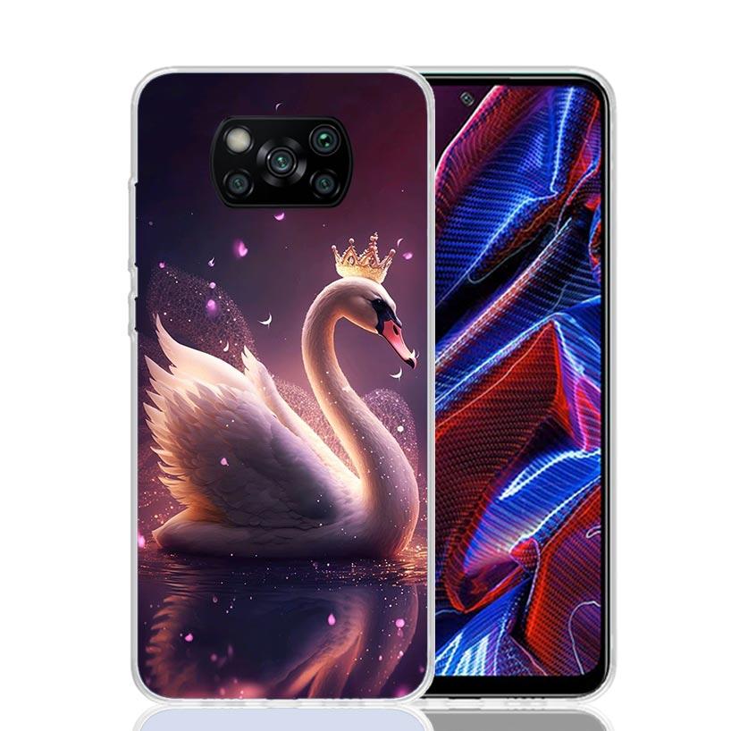 White Swan Grace Art Phone Case For Xiaomi Poco X7 X6 X5 Pro F7 Ultra Redmi 15C 15 13 13C 12 12C 10 10A 10C 9 9A 9C 9T Cover Poc