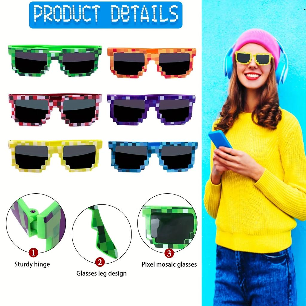 1Pcs Pixel sunglasses Retro Pixel glasses  Adult boys and girls Photo props birthday party supplies