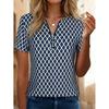 Casual Printed Zipper Front Tee Women - Relaxed Fit Short Sleeve Round Neck Top In Multiple Colors